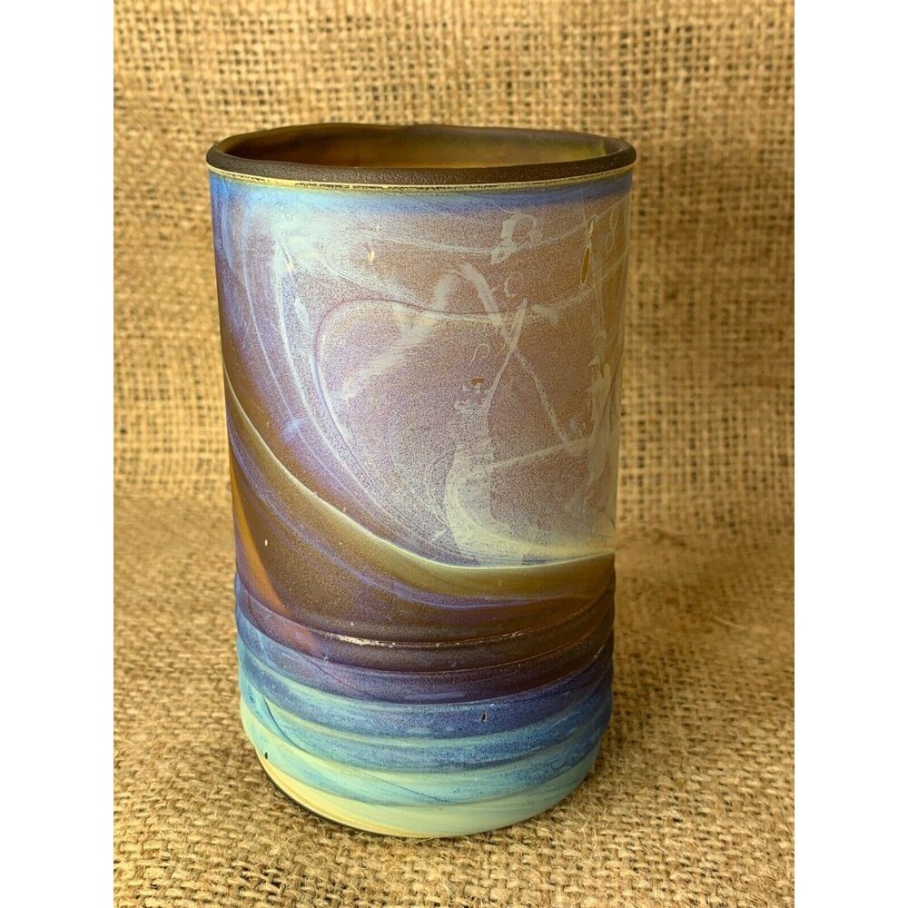 Hand Blown 4" Art Glass Cup or Candle Holder Beautiful Swirl Design